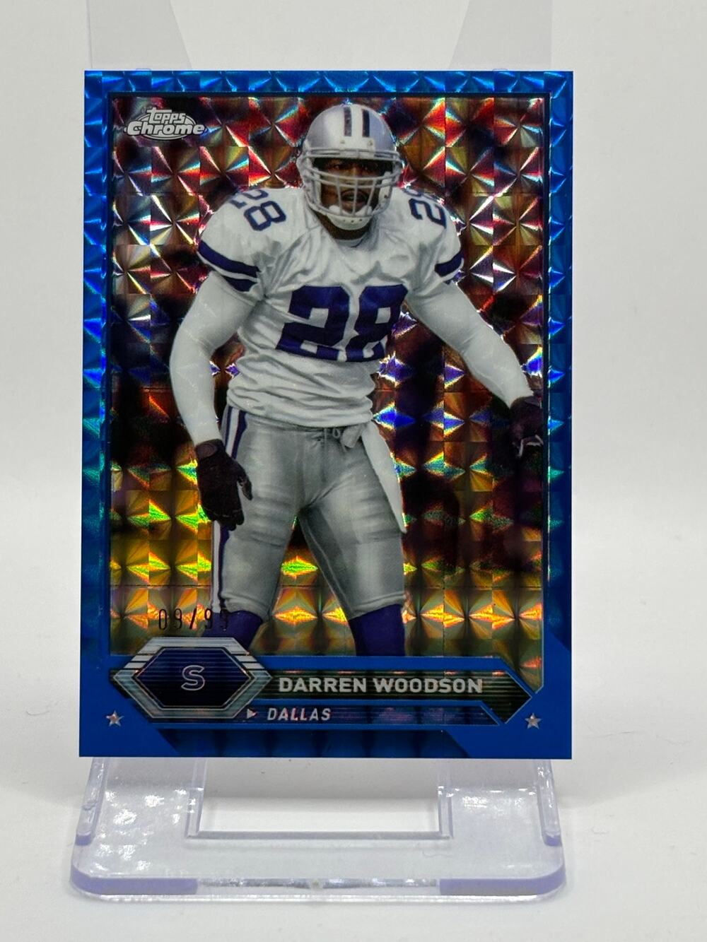 2023 Topps Chrome Darren Woodson Blue Geometric Refractor 9/99 SP Dallas Cowboys